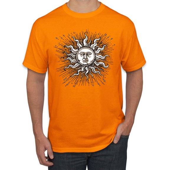 Wild Bobby Radiating Sun Puff Print Fashion Men's Tee, Orange, Medium