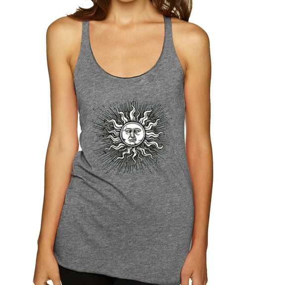 Wild Bobby Radiating Sun Puff Print Fashion Tri-Blend Racerback Tank Top, Premium Heather, Small