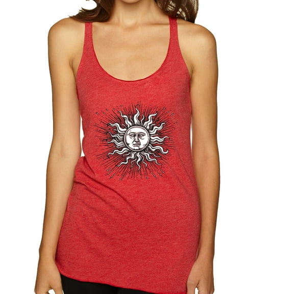 Wild Bobby Radiating Sun Puff Print Fashion Tri-Blend Racerback Tank Top, Vintage Red, Medium