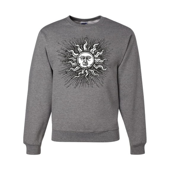 Wild Bobby Radiating Sun Puff Print Fashion Unisex Crewneck Sweatshirt, Heather Grey, Small