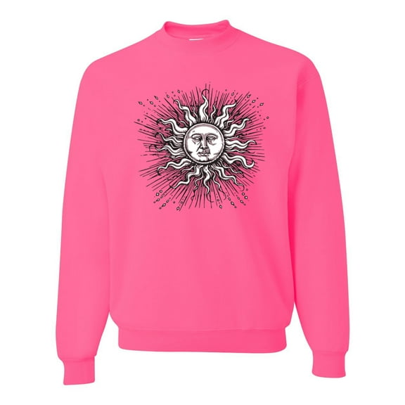 Wild Bobby Radiating Sun Puff Print Fashion Unisex Crewneck Sweatshirt, Neon Pink, X-Large