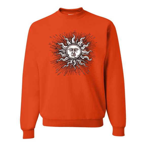 Wild Bobby Radiating Sun Puff Print Fashion Unisex Crewneck Sweatshirt, Orange, XX-Large