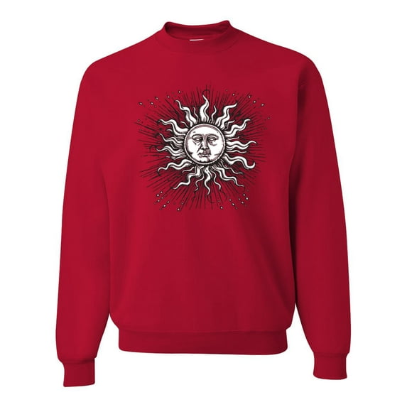 Wild Bobby Radiating Sun Puff Print Fashion Unisex Crewneck Sweatshirt, Red, X-Large