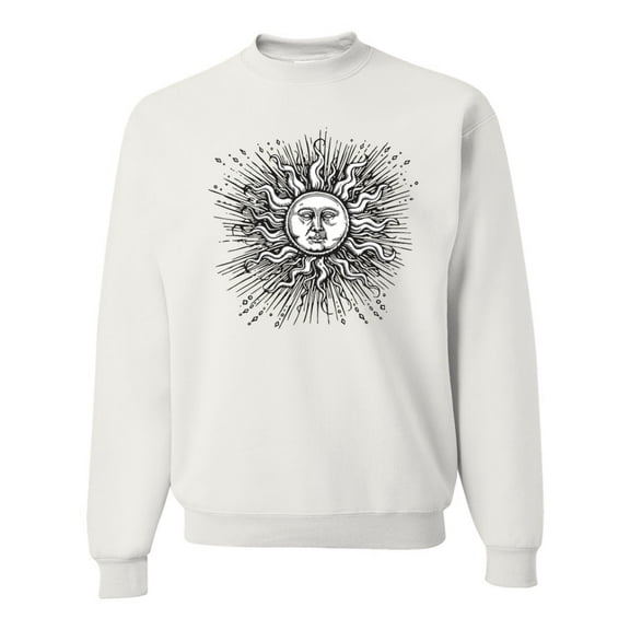 Wild Bobby Radiating Sun Puff Print Fashion Unisex Crewneck Sweatshirt, White, 3X-Large