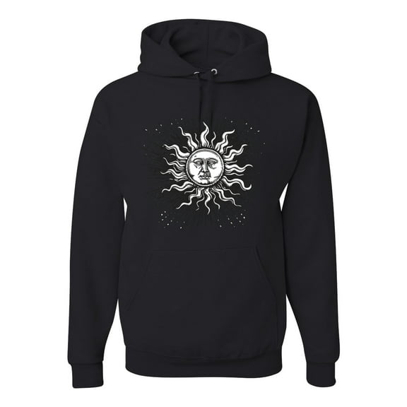 Wild Bobby Radiating Sun Puff Print Fashion Unisex Hoodie Sweatshirt, Black, Small