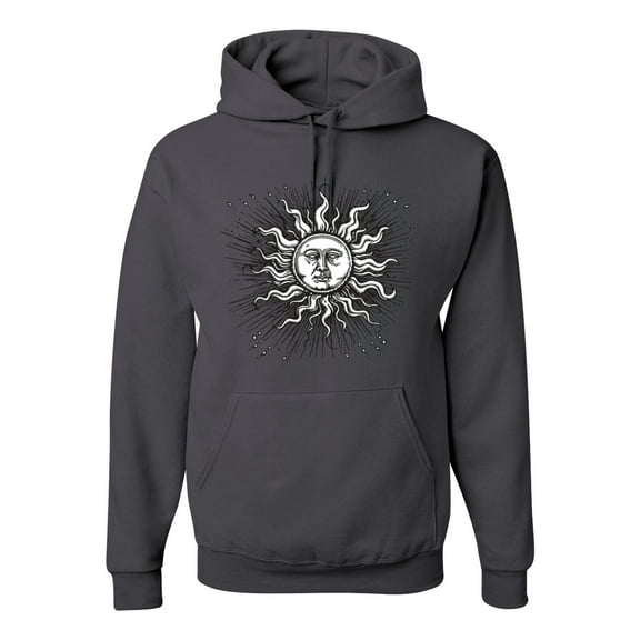 Wild Bobby Radiating Sun Puff Print Fashion Unisex Hoodie Sweatshirt, Charcoal, Medium