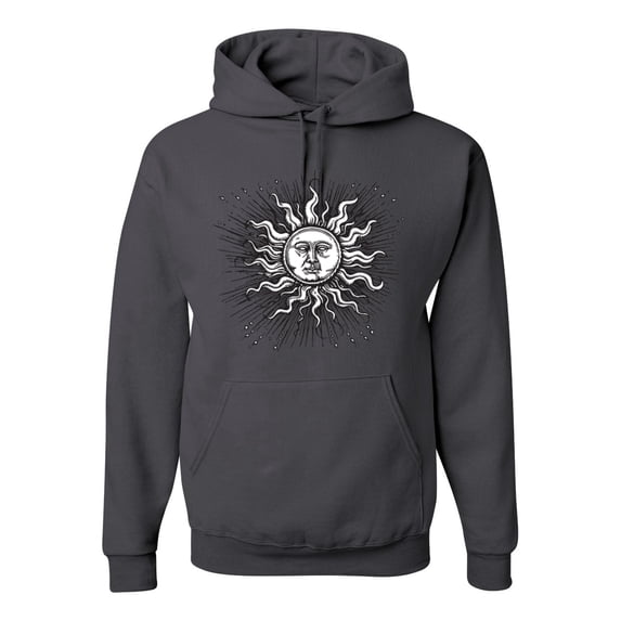 Wild Bobby Radiating Sun Puff Print Fashion Unisex Hoodie Sweatshirt, Charcoal, Small