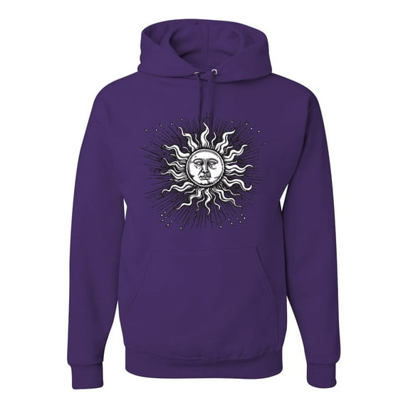 Wild Bobby Radiating Sun Puff Print Fashion Unisex Hoodie Sweatshirt, Purple, Small