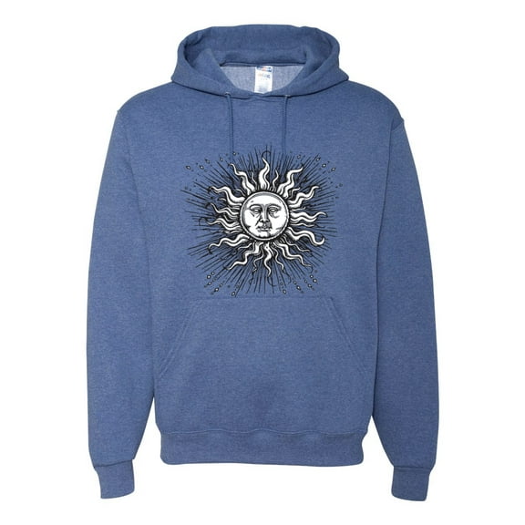 Wild Bobby Radiating Sun Puff Print Fashion Unisex Hoodie Sweatshirt, Vintage Heather Blue, X-Large