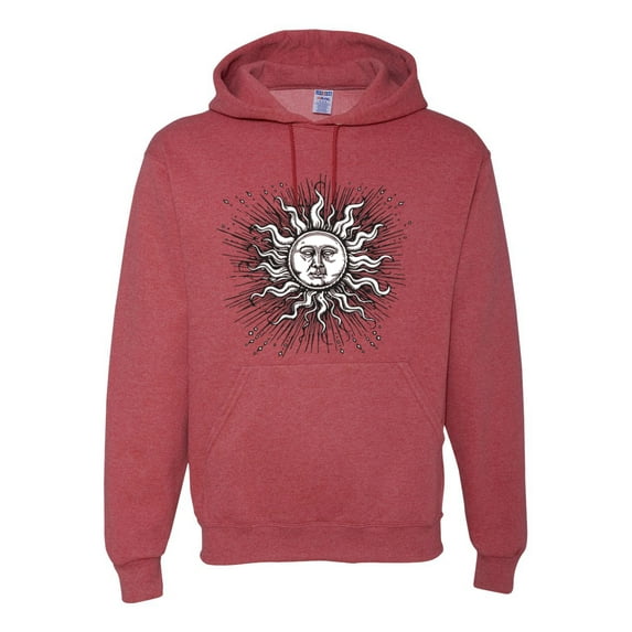 Wild Bobby Radiating Sun Puff Print Fashion Unisex Hoodie Sweatshirt, Vintage Heather Red, Small