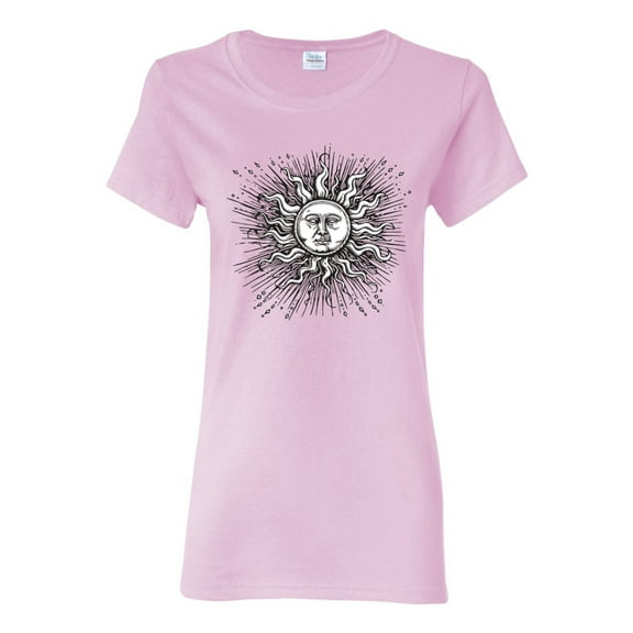 Wild Bobby Radiating Sun Puff Print Fashion Womens Graphic Tee, Light Pink, Small