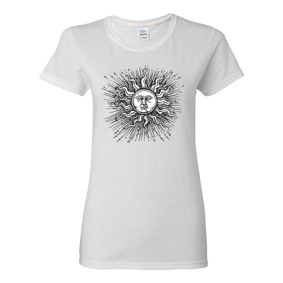 Wild Bobby Radiating Sun Puff Print Fashion Womens Graphic Tee, White, 3X-Large