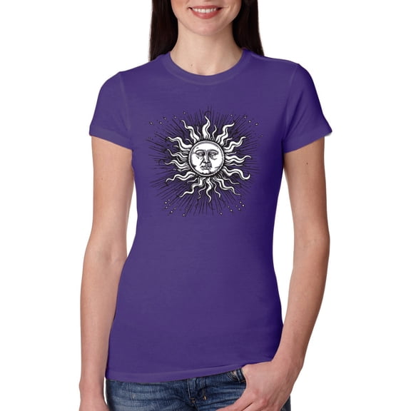 Wild Bobby Radiating Sun Puff Print Fashion Womens Slim Fit Junior Tee, Purple Rush, X-Large
