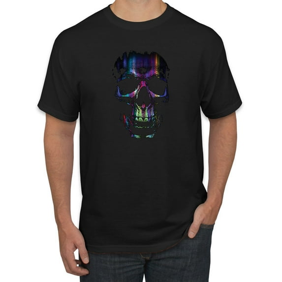 Wild Bobby, Rainbow Colored Skull in the Shadows, Pop Culture, Men Graphic Tees, Black, Medium