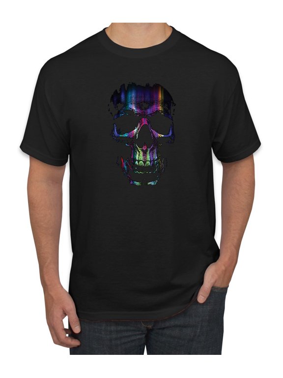 Wild Bobby, Rainbow Colored Skull in the Shadows, Pop Culture, Men Graphic Tees, Black, Small