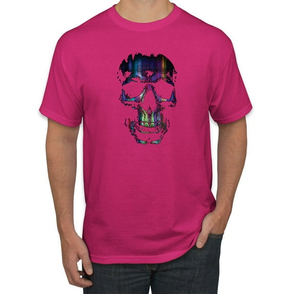 Wild Bobby, Rainbow Colored Skull in the Shadows, Pop Culture, Men Graphic Tees, Fuschia, 5XL