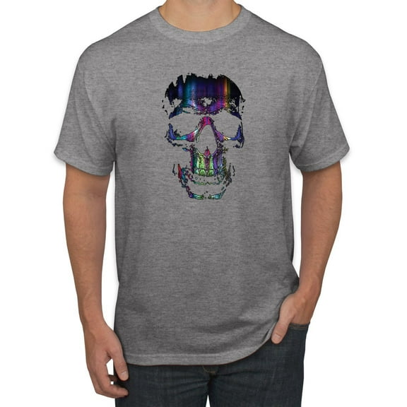 Wild Bobby, Rainbow Colored Skull in the Shadows, Pop Culture, Men Graphic Tees, Heather Grey, 5XL