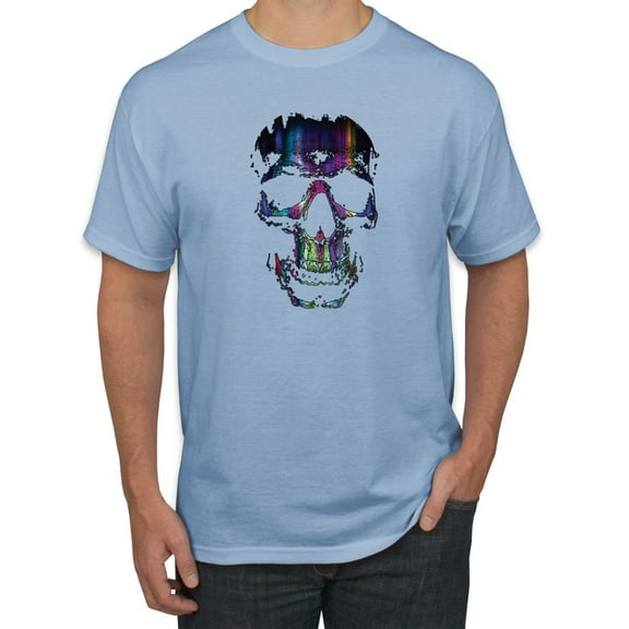 Wild Bobby, Rainbow Colored Skull in the Shadows, Pop Culture, Men Graphic Tees, Light Blue, Small