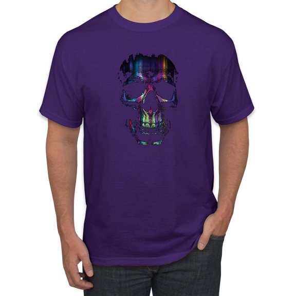 Wild Bobby, Rainbow Colored Skull in the Shadows, Pop Culture, Men Graphic Tees, Purple, Medium