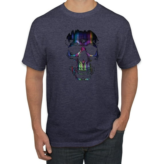 Wild Bobby, Rainbow Colored Skull in the Shadows, Pop Culture, Men Graphic Tees, Vintage Heather Navy, 3XL