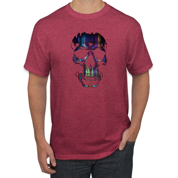 Wild Bobby, Rainbow Colored Skull in the Shadows, Pop Culture, Men Graphic Tees, Vintage Heather Red, Medium