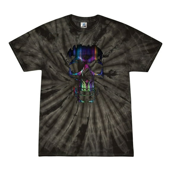 Wild Bobby, Rainbow Colored Skull in the Shadows, Pop Culture, Tie-Dye Tees, Spiral Black, Medium