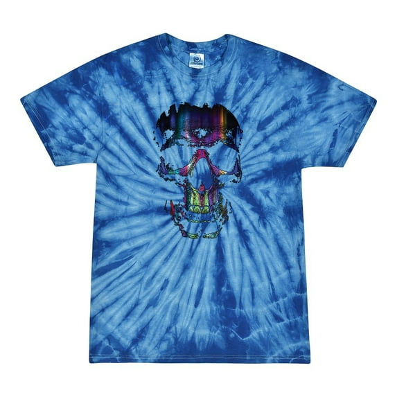 Wild Bobby, Rainbow Colored Skull in the Shadows, Pop Culture, Tie-Dye Tees, Spiral Royal, X-Large