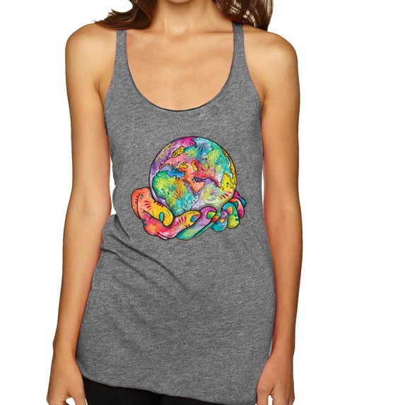 Wild Bobby Rainbow Painted I've Got The Whole World Dean Russo Design Inspirational/Christian Women Tri-Blend Racerback Tank Top, Premium Heather, X-Large