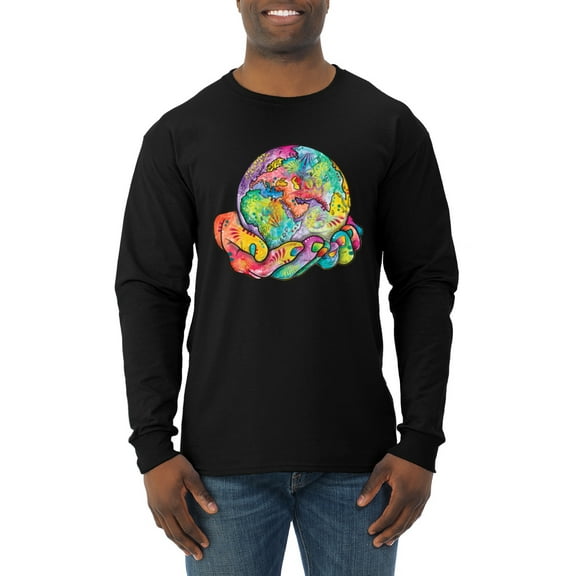 Wild Bobby Rainbow Painted I've Got The Whole World Dean Russo Design Inspirational/Christian Men Long Sleeve Shirt, Black, Small