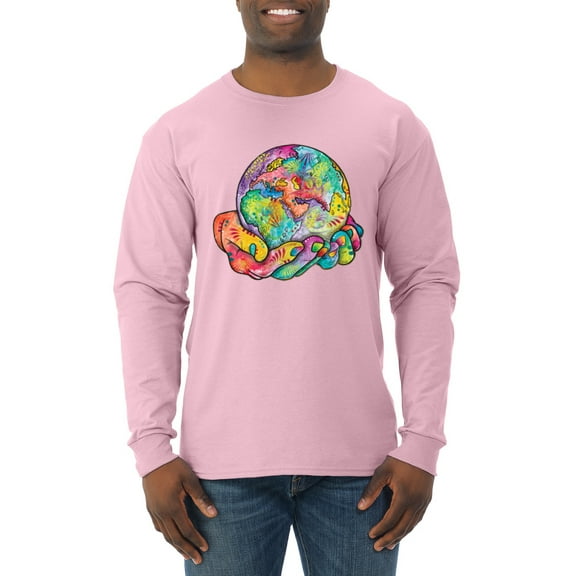 Wild Bobby Rainbow Painted I've Got The Whole World Dean Russo Design Inspirational/Christian Men Long Sleeve Shirt, Light Pink, Small
