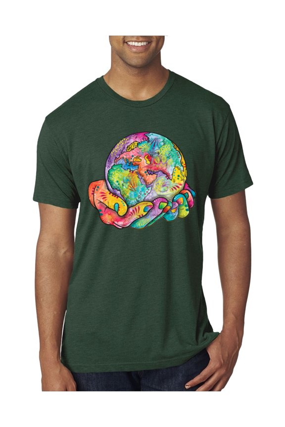 Rainbow Painted I've Got The Whole World Dean Russo Design Inspirational/Christian Men Premium Tri Blend Tee, Forest Green, Small