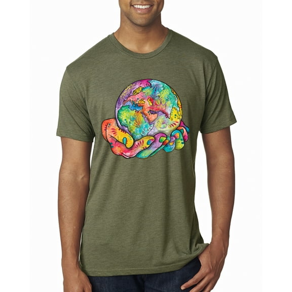 Wild Bobby Rainbow Painted I've Got The Whole World Dean Russo Design Inspirational/Christian Men Premium Tri Blend Tee, Military Green, Small