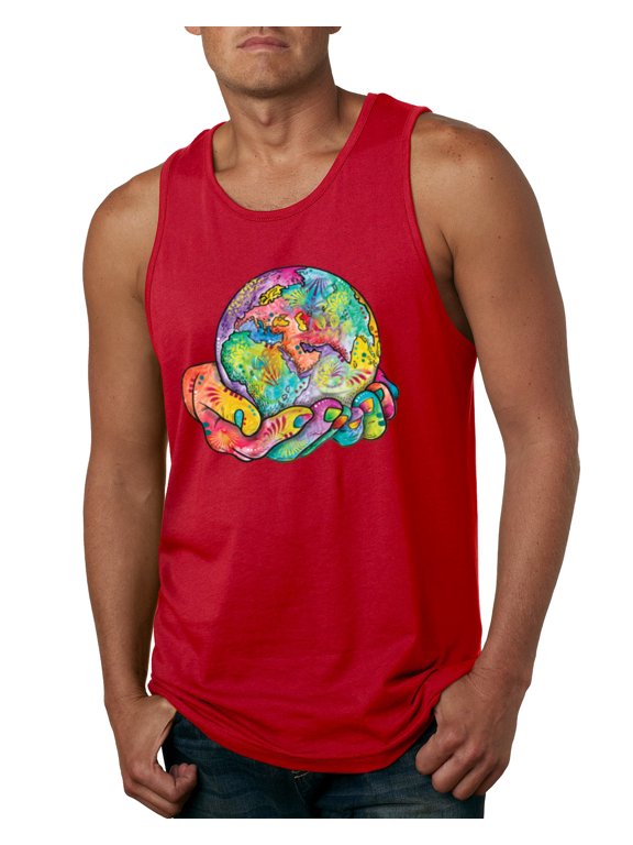 Rainbow Painted I've Got The Whole World Dean Russo Design Inspirational/Christian Men Tank Top, Red, Large