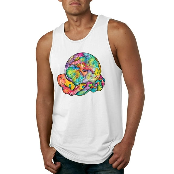 Wild Bobby Rainbow Painted I've Got The Whole World Dean Russo Design Inspirational/Christian Men Tank Top, White, Large