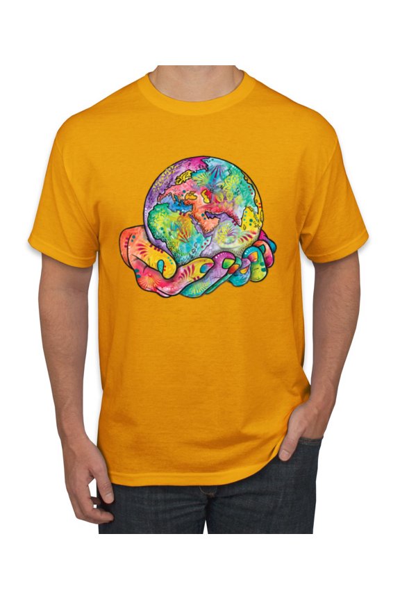 Rainbow Painted I've Got The Whole World Dean Russo Design Inspirational/Christian Men Tee, Gold, 3X-Large