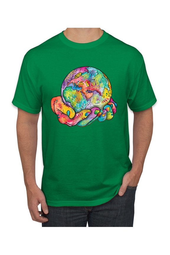 Rainbow Painted I've Got The Whole World Dean Russo Design Inspirational/Christian Men Tee, Kelly, X-Large
