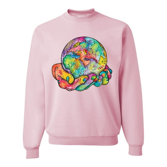 Wild Bobby Rainbow Painted I've Got The Whole World Dean Russo Design Inspirational/Christian Unisex Crewneck Sweatshirt, Light Pink, Large