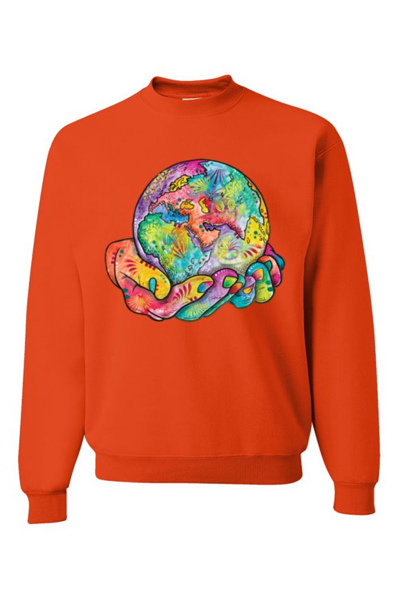 Rainbow Painted I've Got The Whole World Dean Russo Design Inspirational/Christian Unisex Crewneck Sweatshirt, Orange, Small