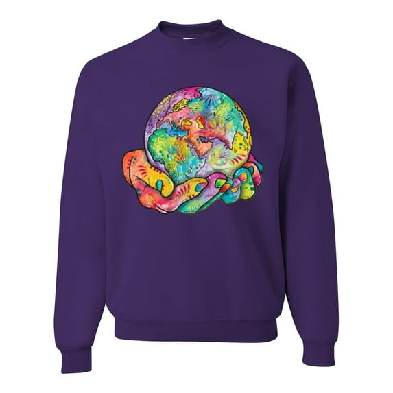 Wild Bobby Rainbow Painted I've Got The Whole World Dean Russo Design Inspirational/Christian Unisex Crewneck Sweatshirt, Purple, X-Large