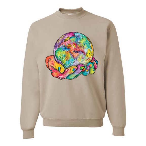 Wild Bobby Rainbow Painted I've Got The Whole World Dean Russo Design Inspirational/Christian Unisex Crewneck Sweatshirt, Sandstone, X-Large