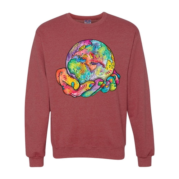 Wild Bobby Rainbow Painted I've Got The Whole World Dean Russo Design Inspirational/Christian Unisex Crewneck Sweatshirt, Vintage Heather Red, Medium
