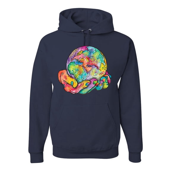 Wild Bobby Rainbow Painted I've Got The Whole World Dean Russo Design Inspirational/Christian Unisex Hoodie Sweatshirt, Navy, Medium