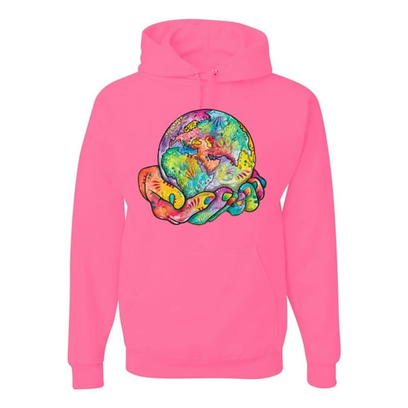 Wild Bobby Rainbow Painted I've Got The Whole World Dean Russo Design Inspirational/Christian Unisex Hoodie Sweatshirt, Neon Pink, XX-Large