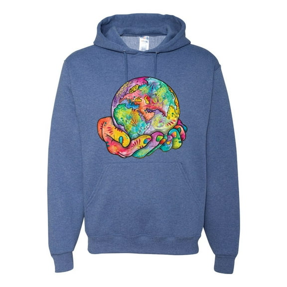 Wild Bobby Rainbow Painted I've Got The Whole World Dean Russo Design Inspirational/Christian Unisex Hoodie Sweatshirt, Vintage Heather Blue, Medium