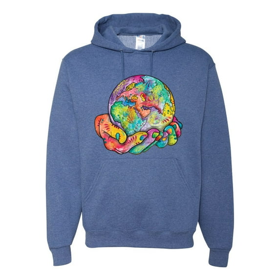 Wild Bobby Rainbow Painted I've Got The Whole World Dean Russo Design Inspirational/Christian Unisex Hoodie Sweatshirt, Vintage Heather Blue, X-Large