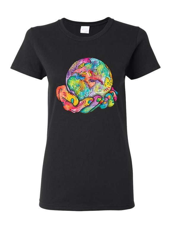 Rainbow Painted I've Got The Whole World Dean Russo Design Inspirational/Christian Women Graphic Tee, Black, 3X-Large