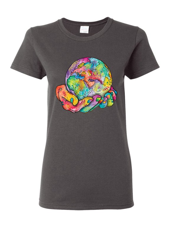 Rainbow Painted I've Got The Whole World Dean Russo Design Inspirational/Christian Women Graphic Tee, Charcoal, Large