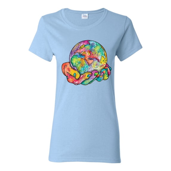 Wild Bobby Rainbow Painted I've Got The Whole World Dean Russo Design Inspirational/Christian Women Graphic Tee, Light Blue, Small