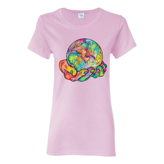 Wild Bobby Rainbow Painted I've Got The Whole World Dean Russo Design Inspirational/Christian Women Graphic Tee, Light Pink, Small