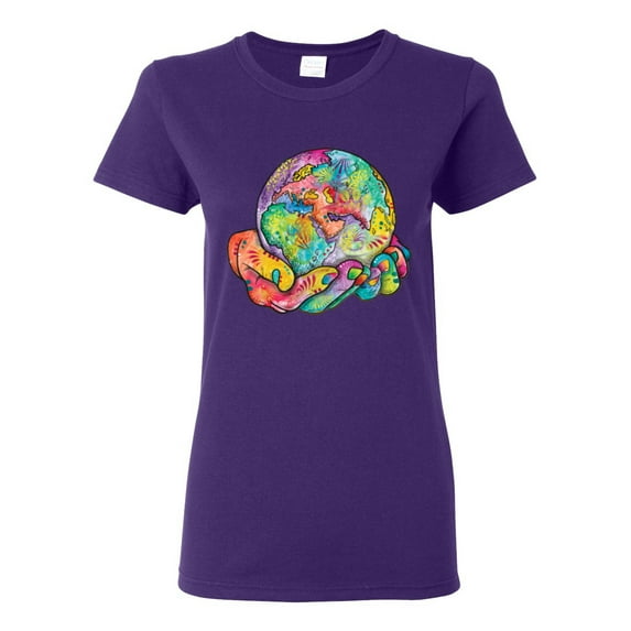 Wild Bobby Rainbow Painted I've Got The Whole World Dean Russo Design Inspirational/Christian Women Graphic Tee, Purple, Small